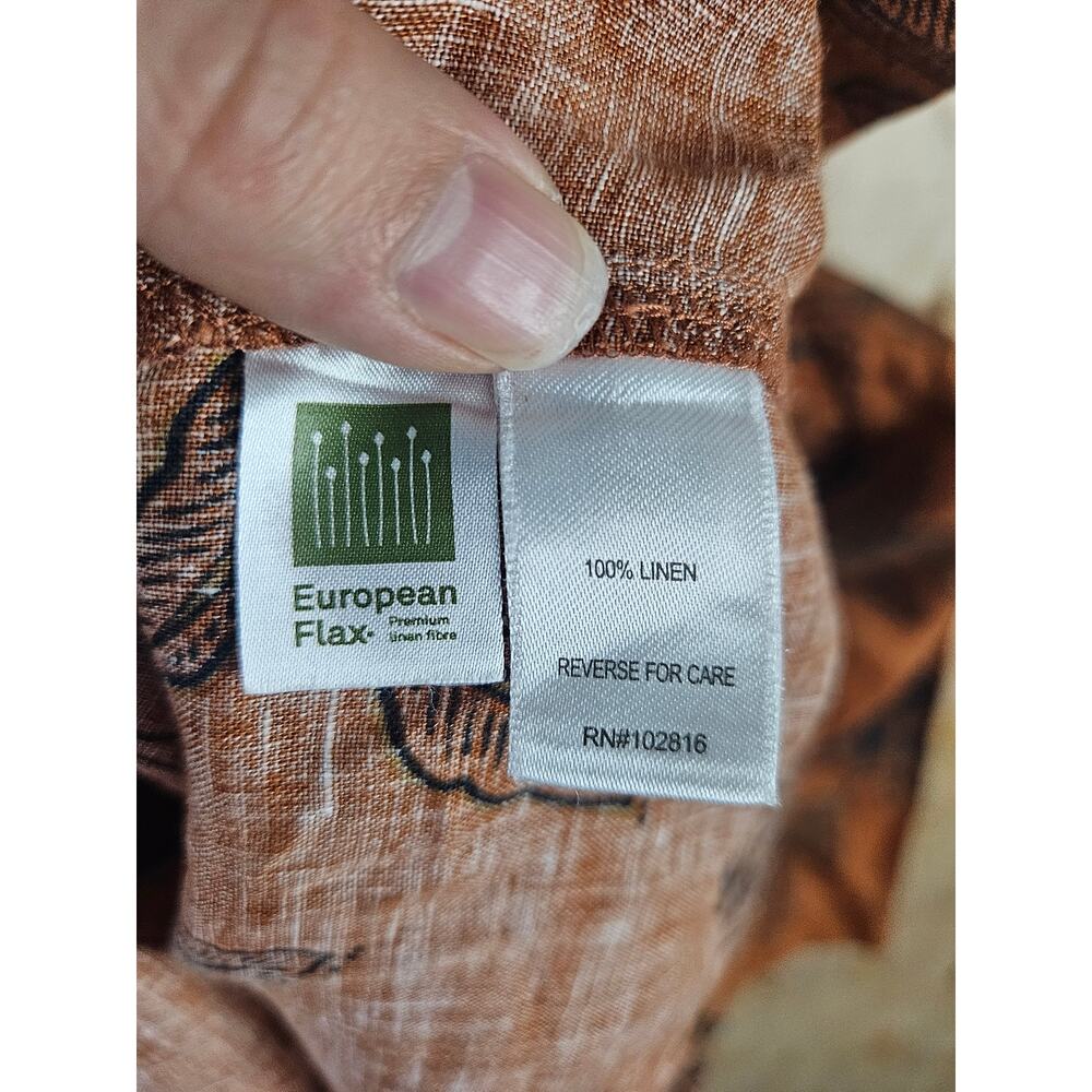 Garnet Hill Gabby Folk Floral XL Button Front European Flax Linen Rust Black - Picture 4 of 9